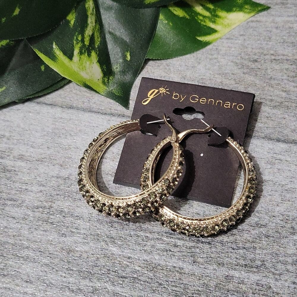G by Gennaro Gold Toned Oxidized Rhinestone Hoop Earrings NEW